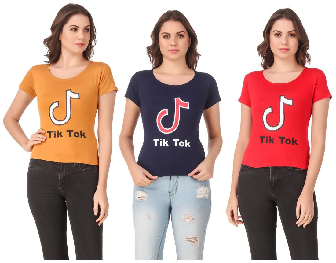 

Red Vee Lycra Printed Half Sleeves Multi Color T-Shirt for Women