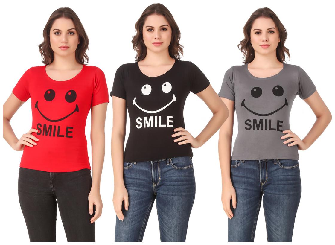 

Red Vee Lycra Printed Half Sleeves Multi Color T-Shirt for Women