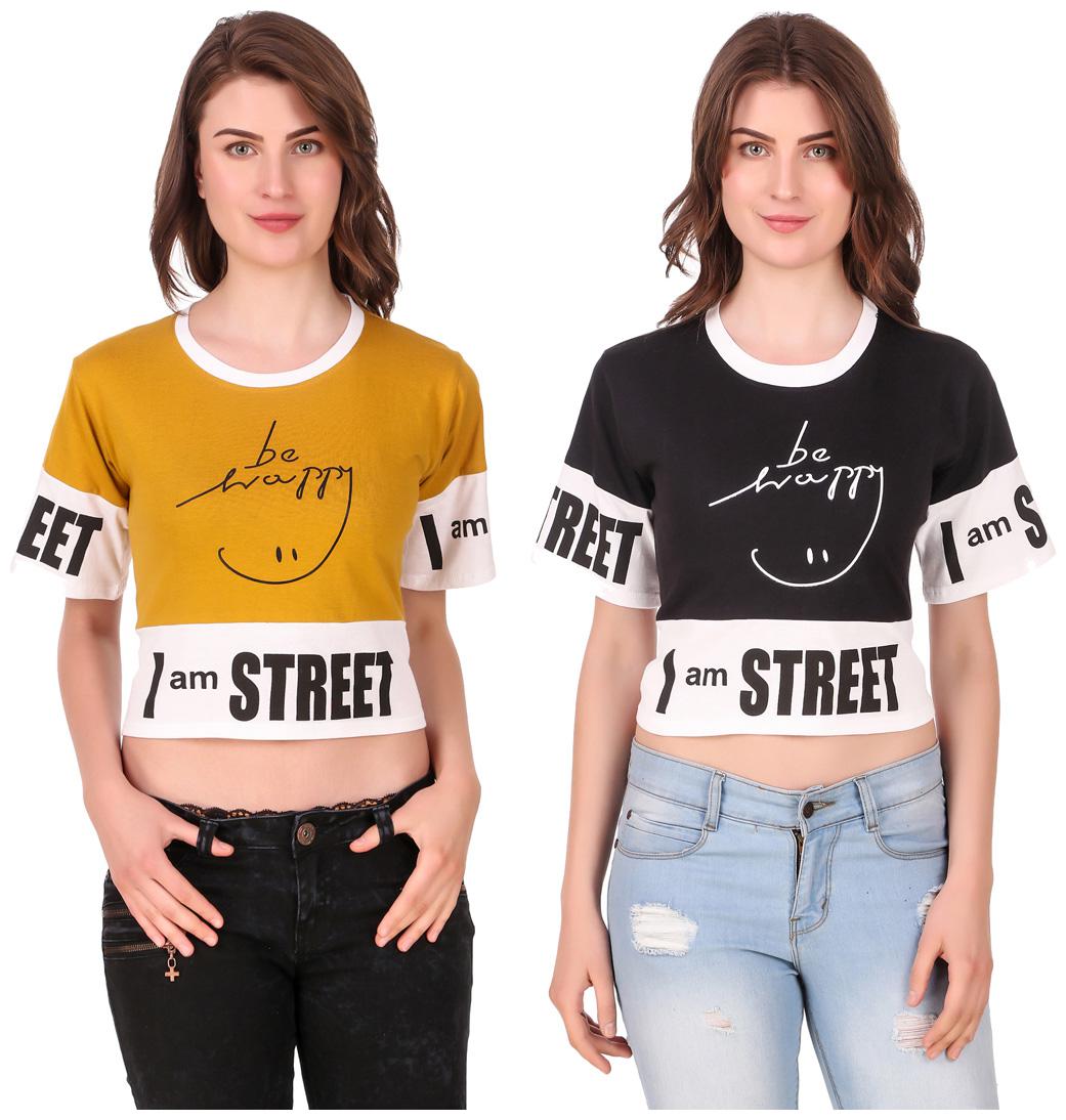 

Red Vee Women Printed Crop top - Yellow Black