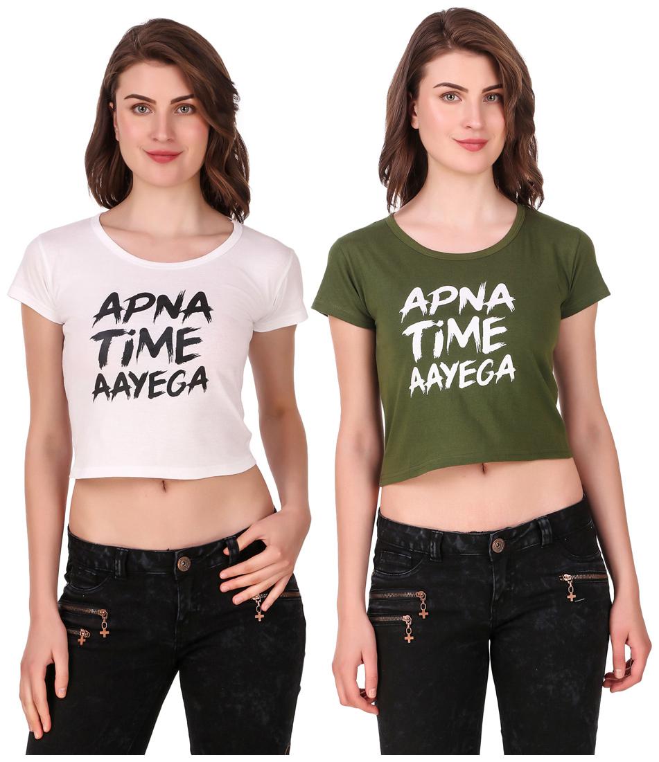 

Red Vee Women Printed Crop top - White Green