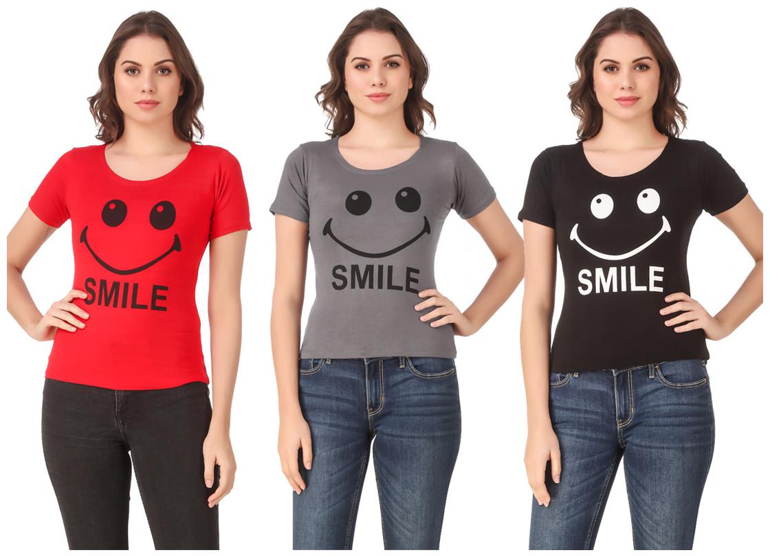 

Red Vee Lycra Printed Half Sleeves Multi Color T-Shirt for Women