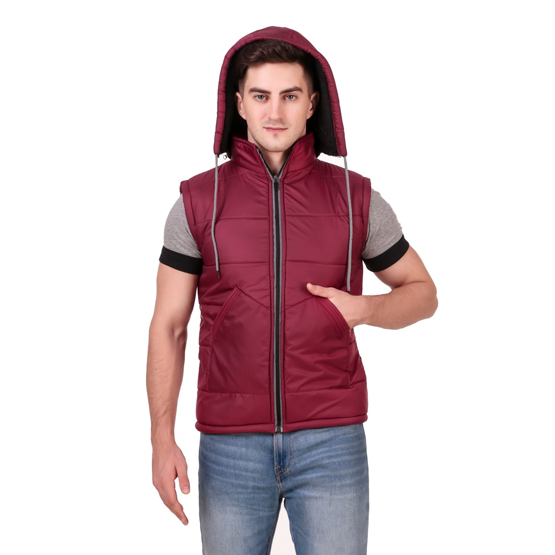 

Red Vee Men Maroon Solid Bomber jacket