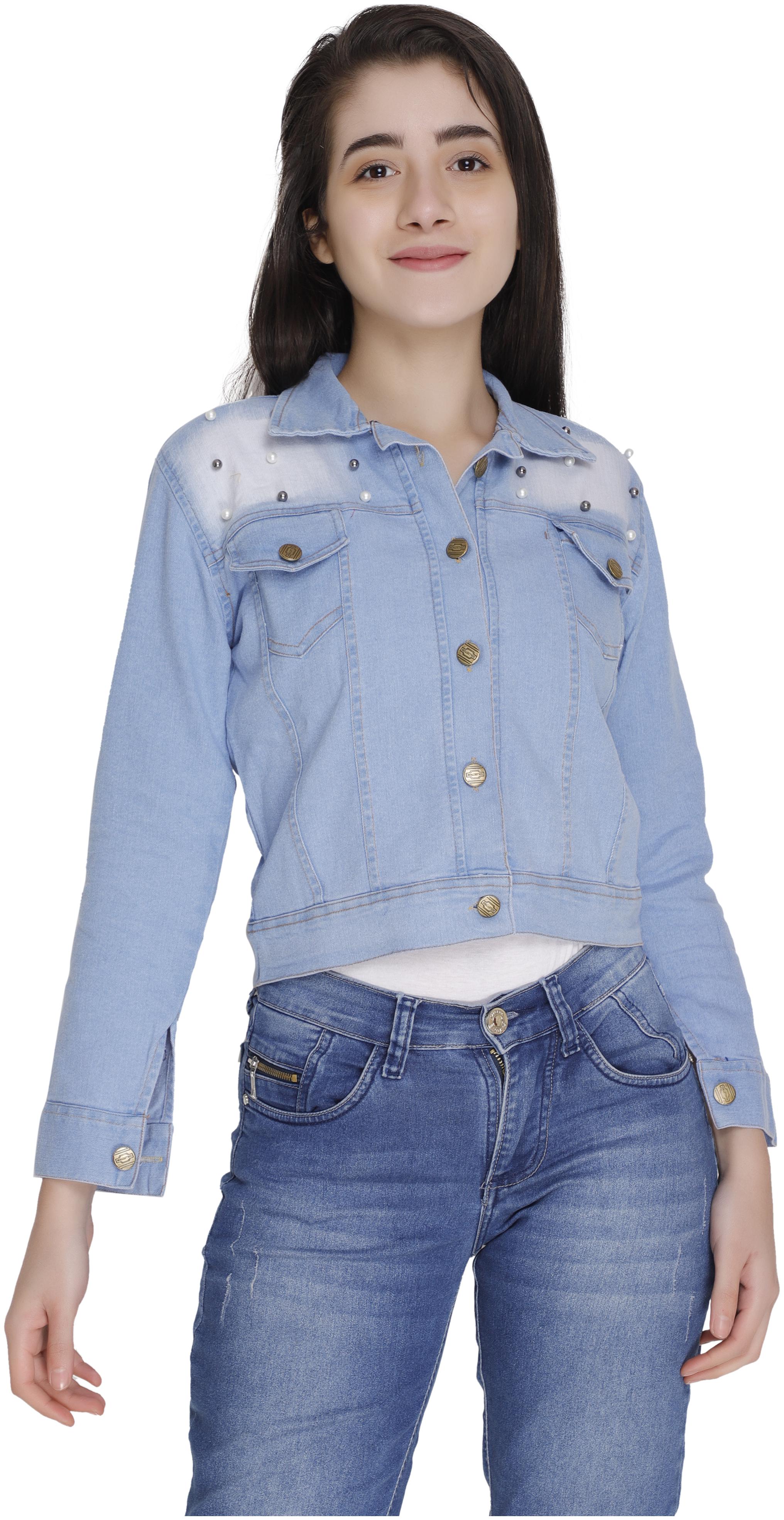 

REDTILT Women Washed Denim Jacket - Blue