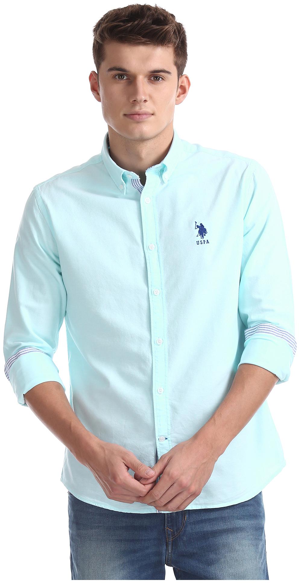 

U S Polo Assn Men Blue Solid Regular Fit Casual Shirt