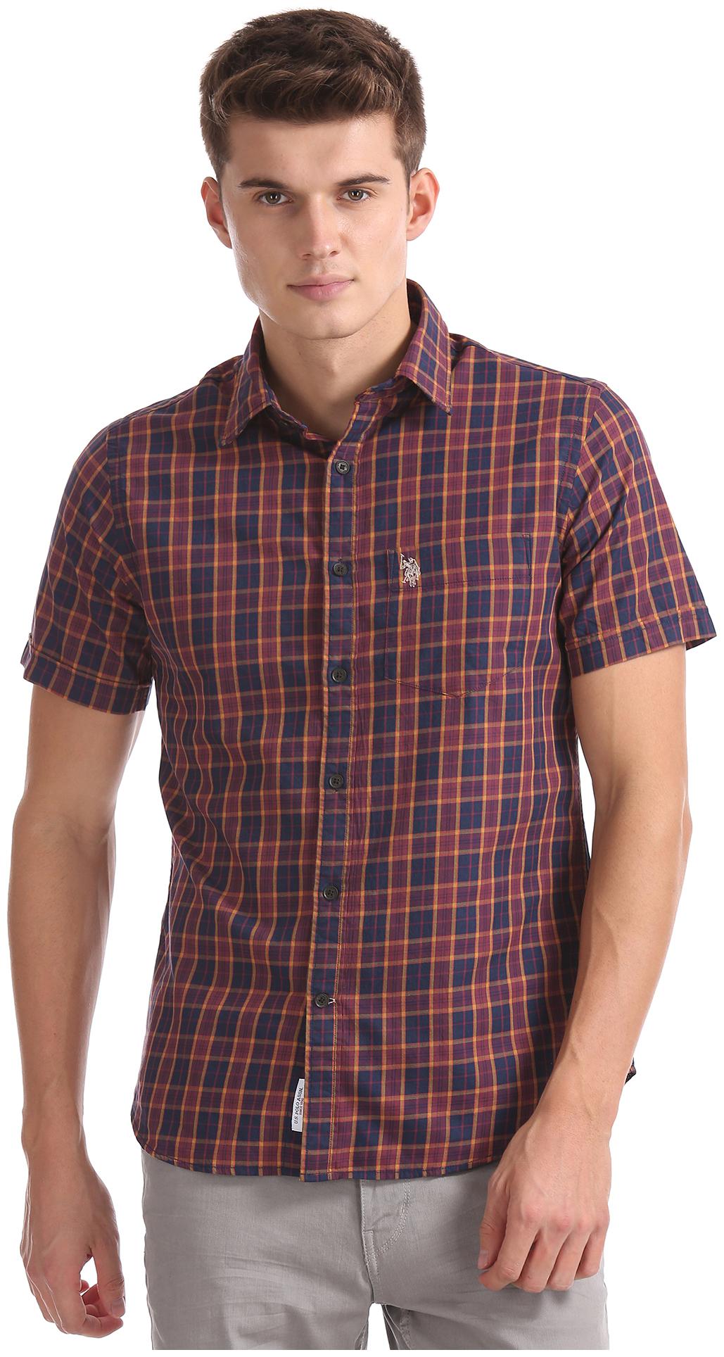 

U S Polo Assn Men Red Checked Regular Fit Casual Shirt