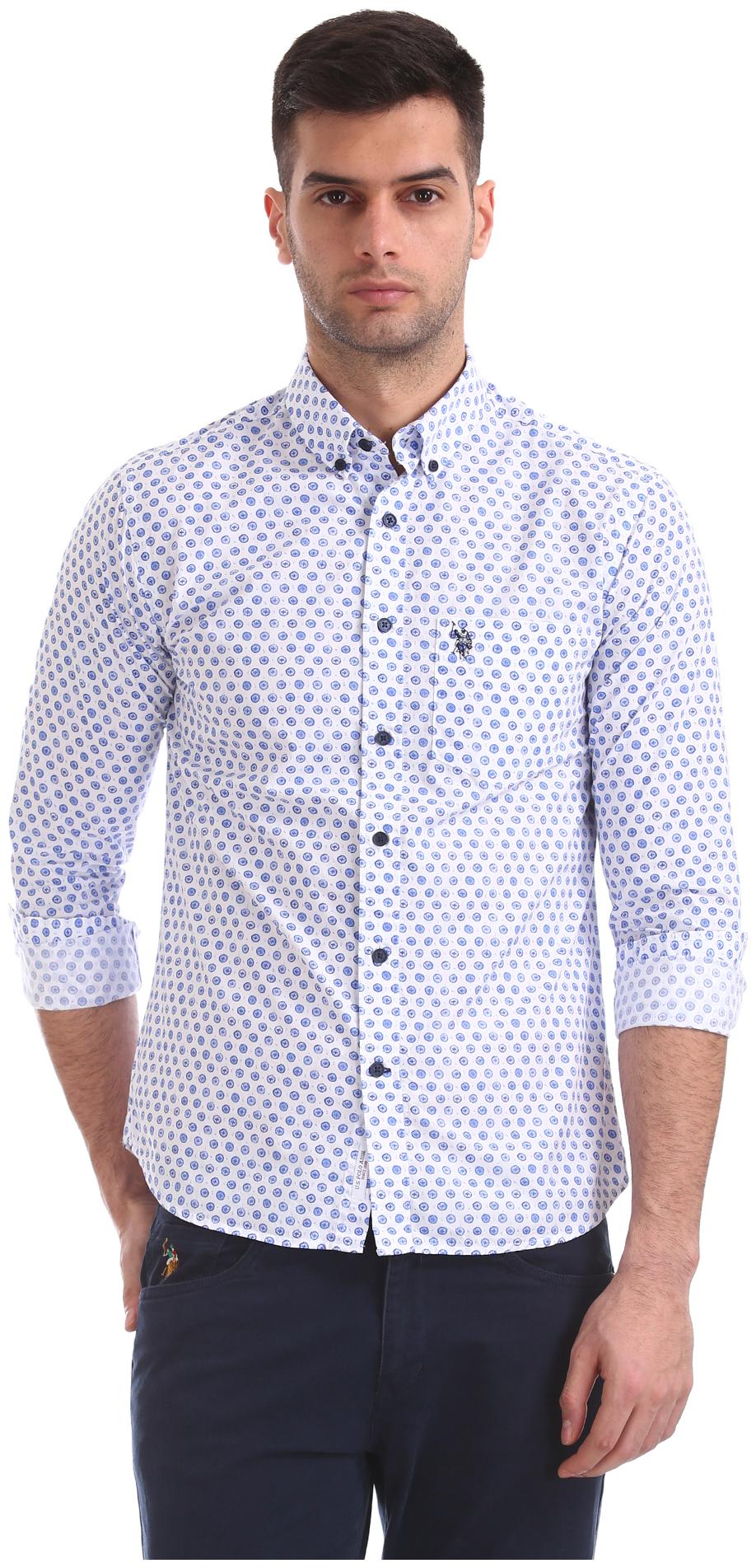 

U S Polo Assn Men Blue Printed Regular Fit Casual Shirt