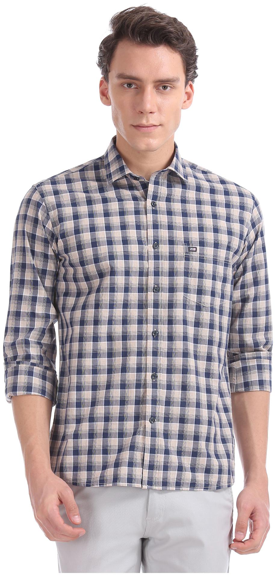 

Arrow Men Beige Checked Regular Fit Casual Shirt