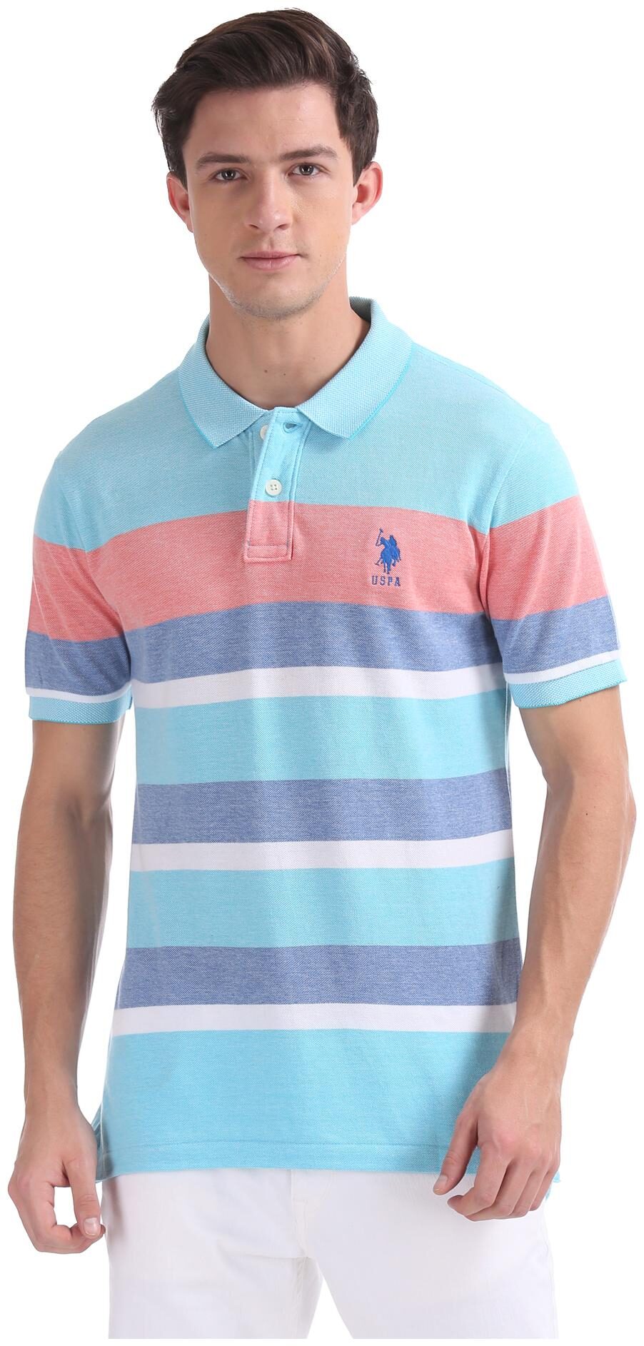 

U S Polo Assn Men Blue Regular fit Cotton Polo collar T-Shirt - Pack Of 1
