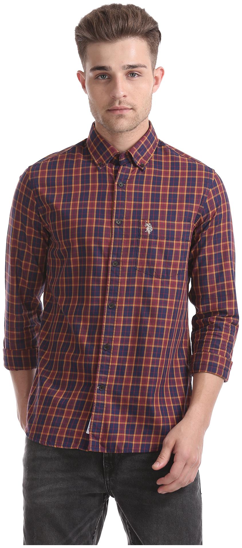 

U S Polo Assn Men Red Checked Regular Fit Casual Shirt