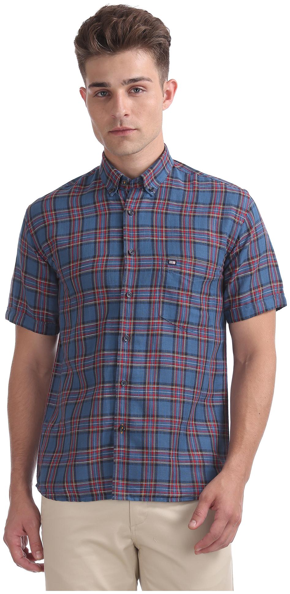 

Arrow Men Blue Checked Regular Fit Casual Shirt