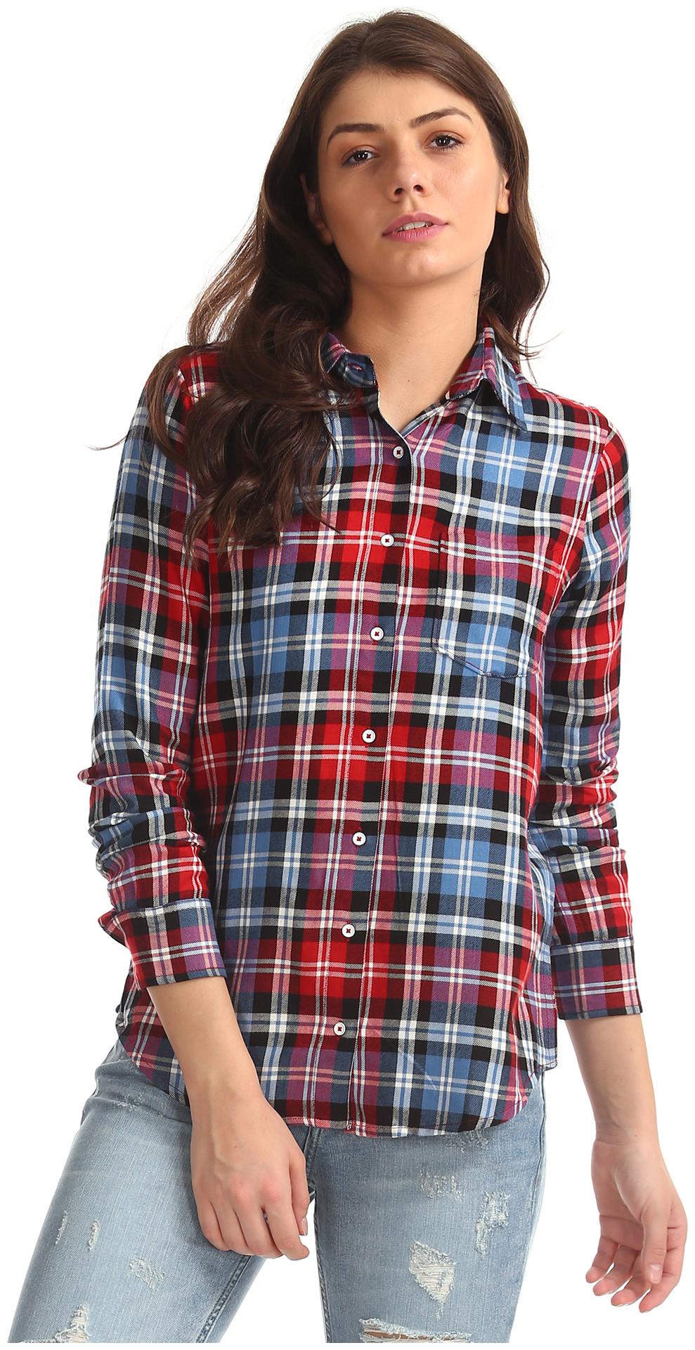 

Aeropostale Women Blue Checked Regular Fit Shirt
