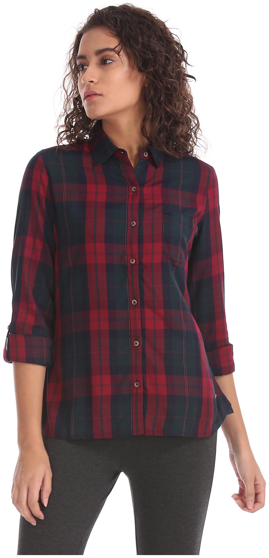 

U S Polo Assn Women Red Checked Regular Fit Shirt