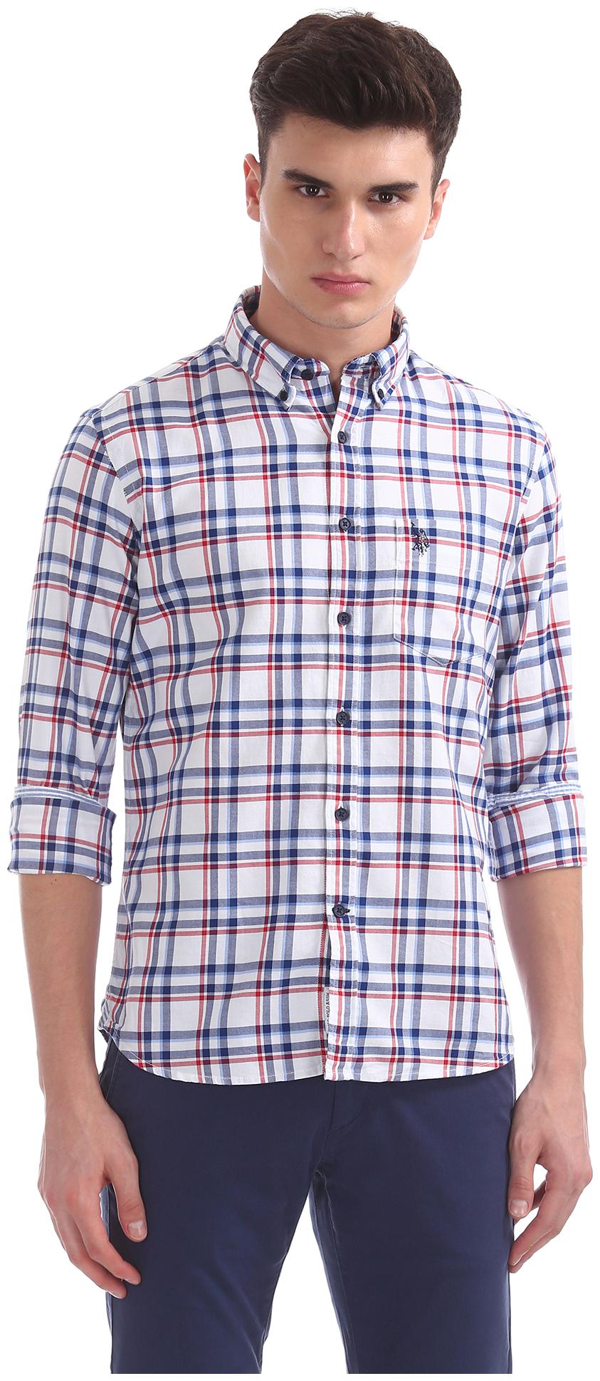 

U S Polo Assn Men White Checked Regular Fit Casual Shirt