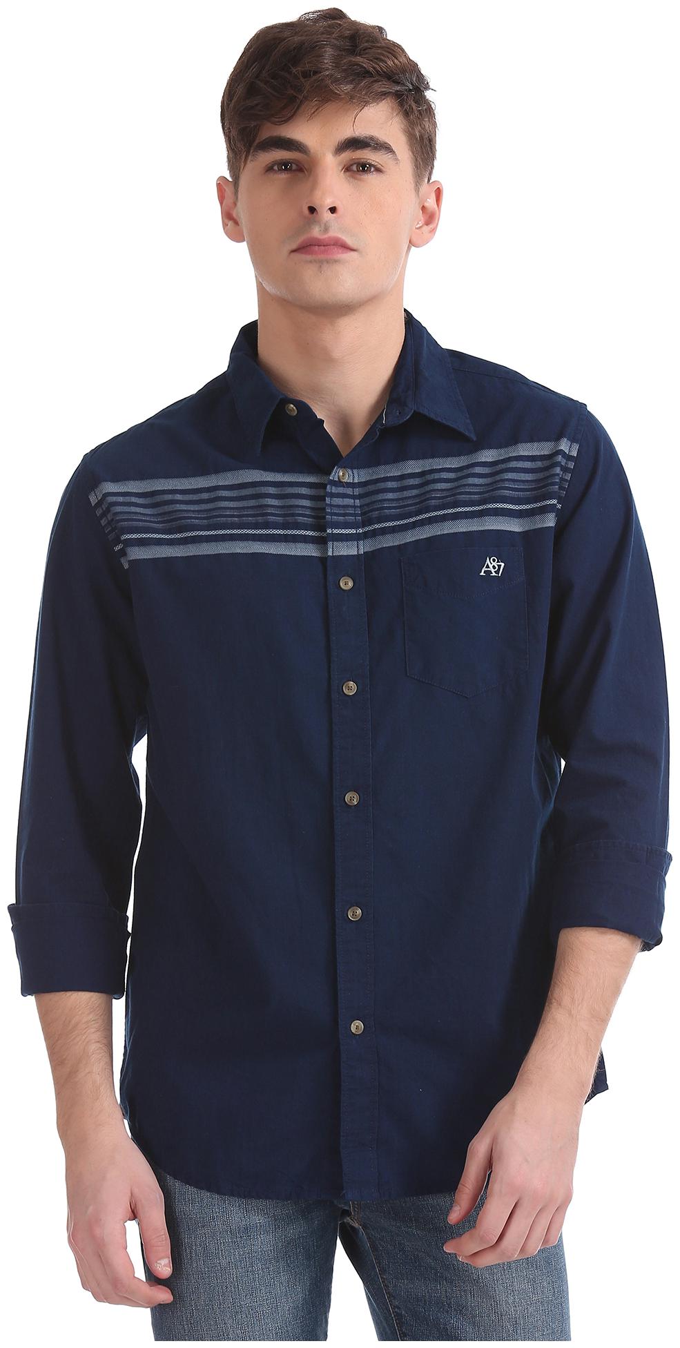 

Aeropostale Men Blue Horizontal Stripes Regular Fit Casual Shirt