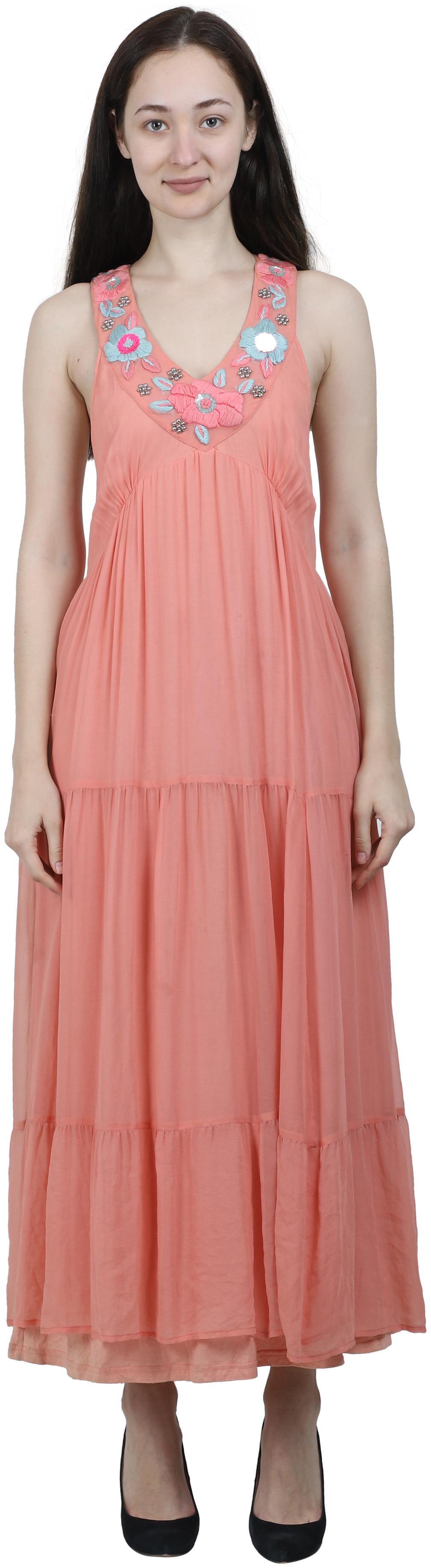 

Reme Peach Embroidered Maxi dress