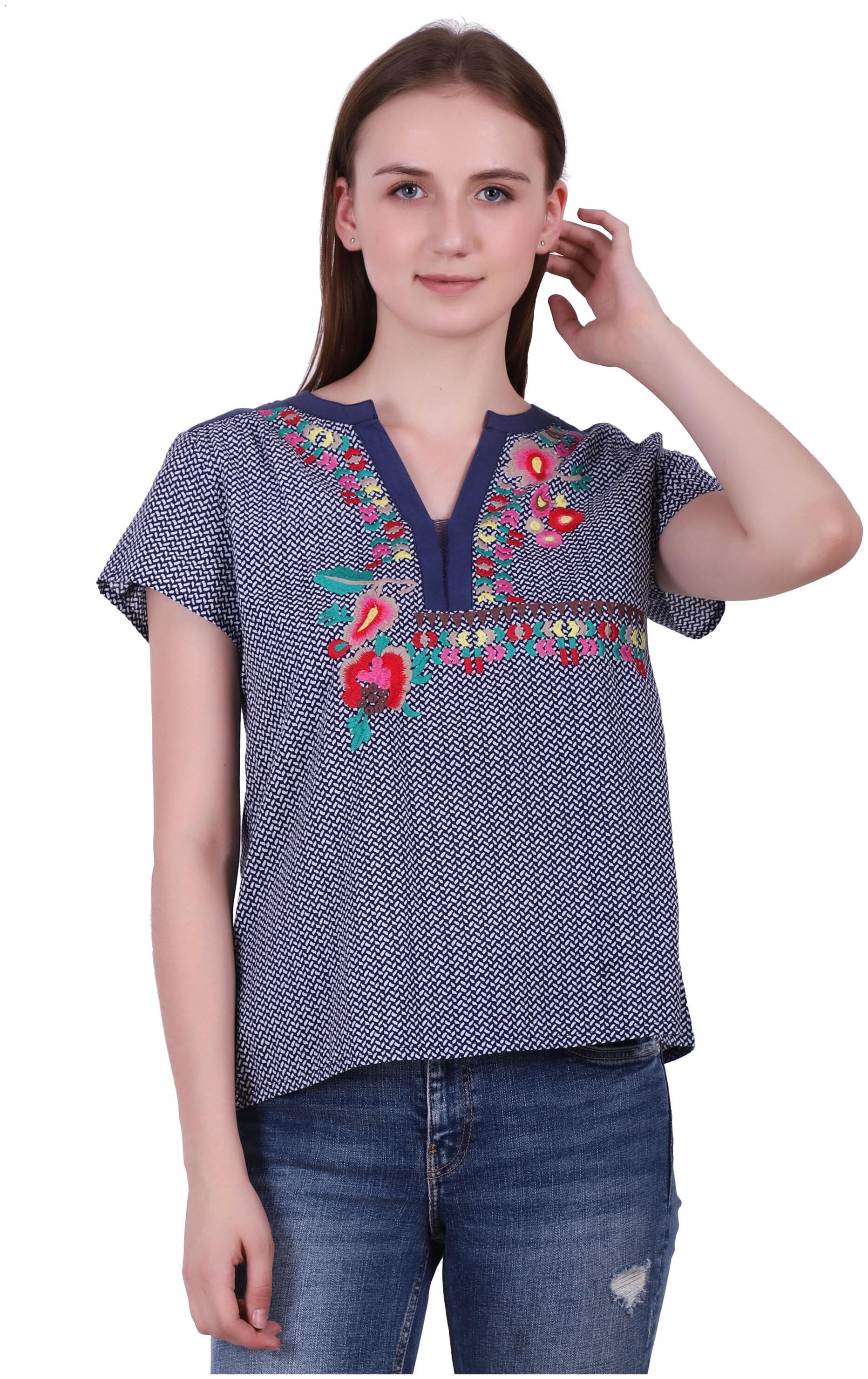 

Reme Women Printed Embroidered Regular top - Blue