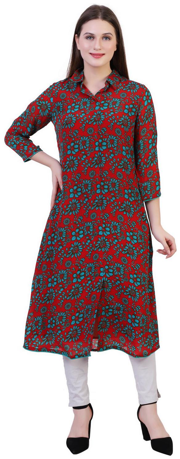 

Reme Women Red Floral Straight Kurta
