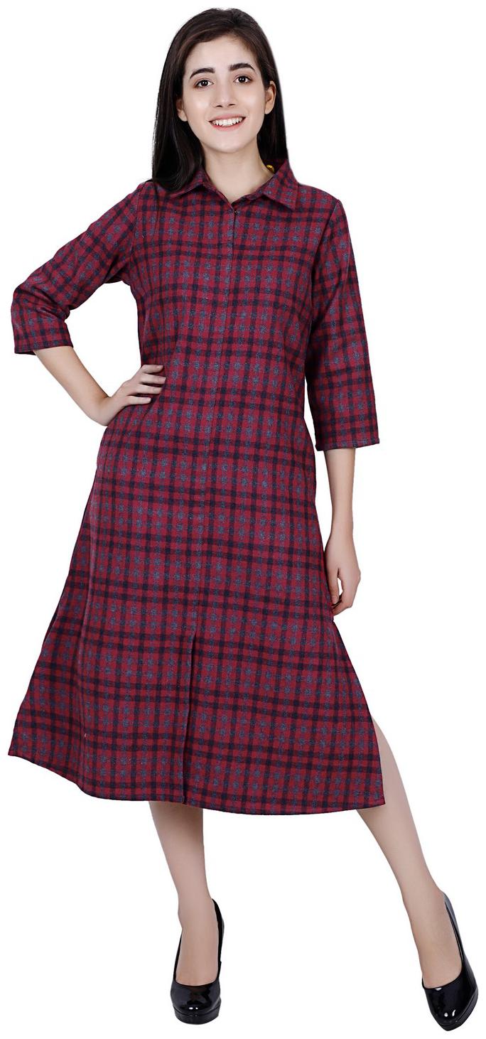 

Reme Women Velvet Checkered Kurti Dress Maroon