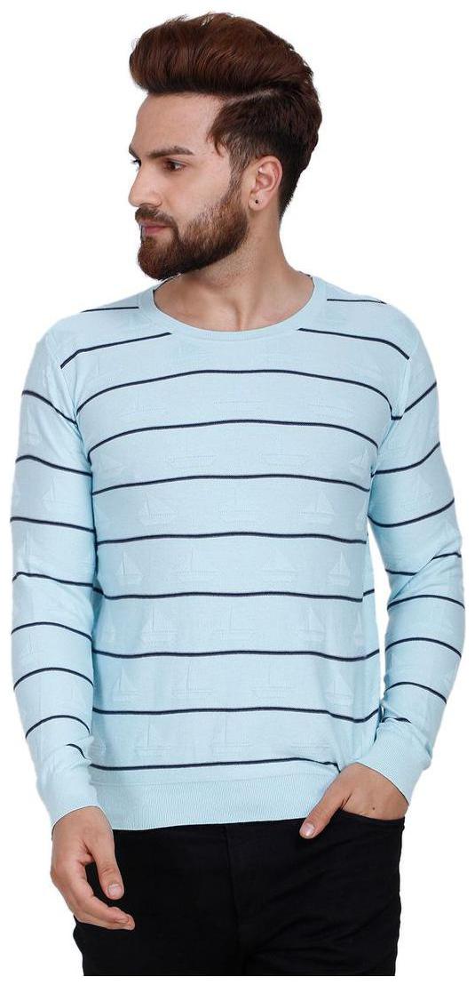 

Reston Flat Knit Round Neck Aqua Striped Pullover