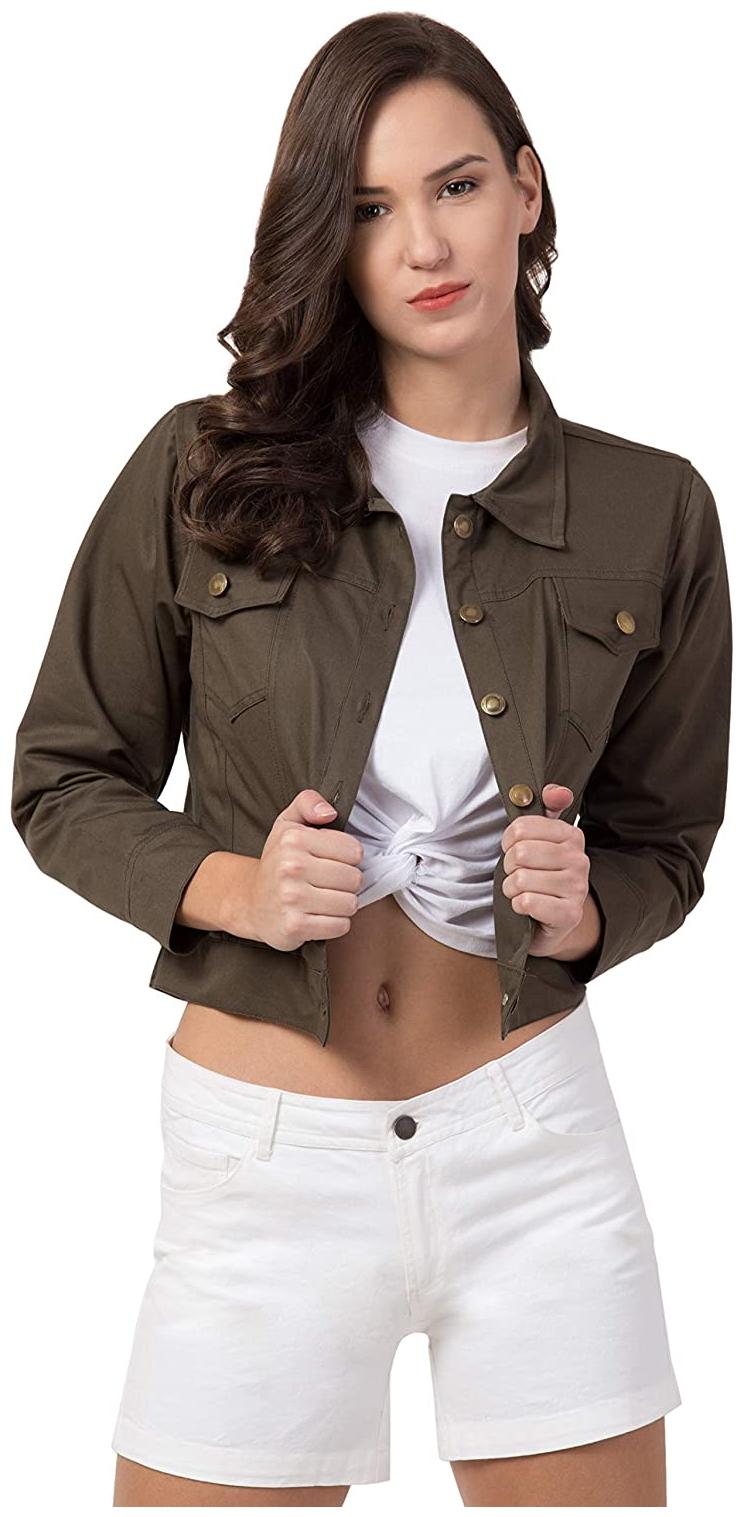 

Retrobella Women Solid Denim Jacket - Green