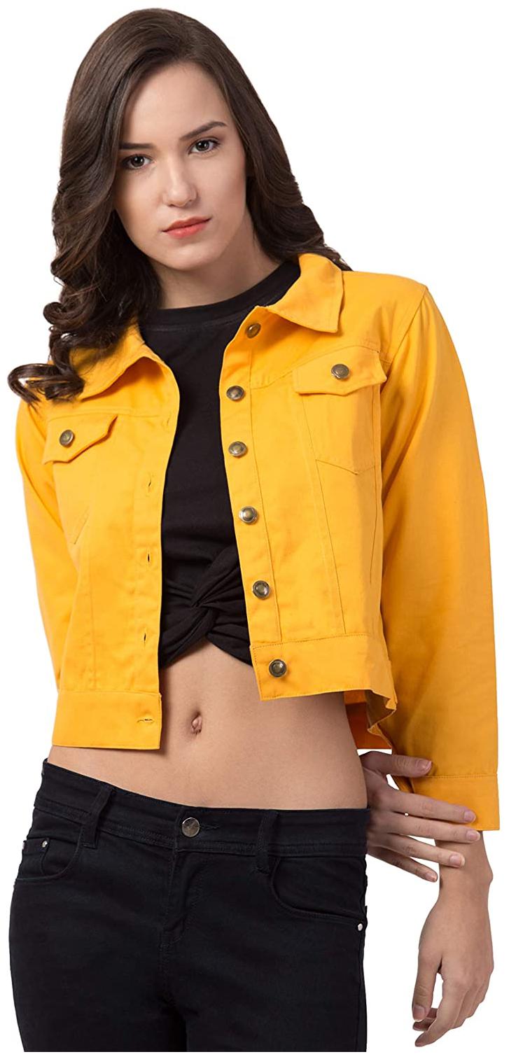 

Retrobella Women Solid Denim Jacket - Yellow