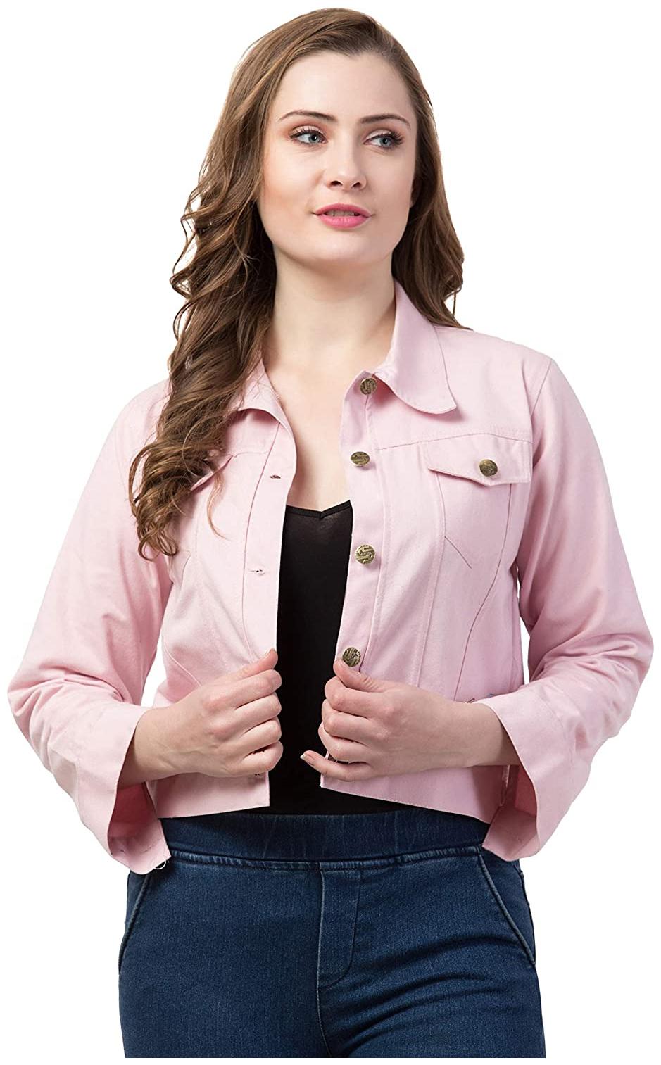 

Retrobella Women Solid Denim Jacket - Pink