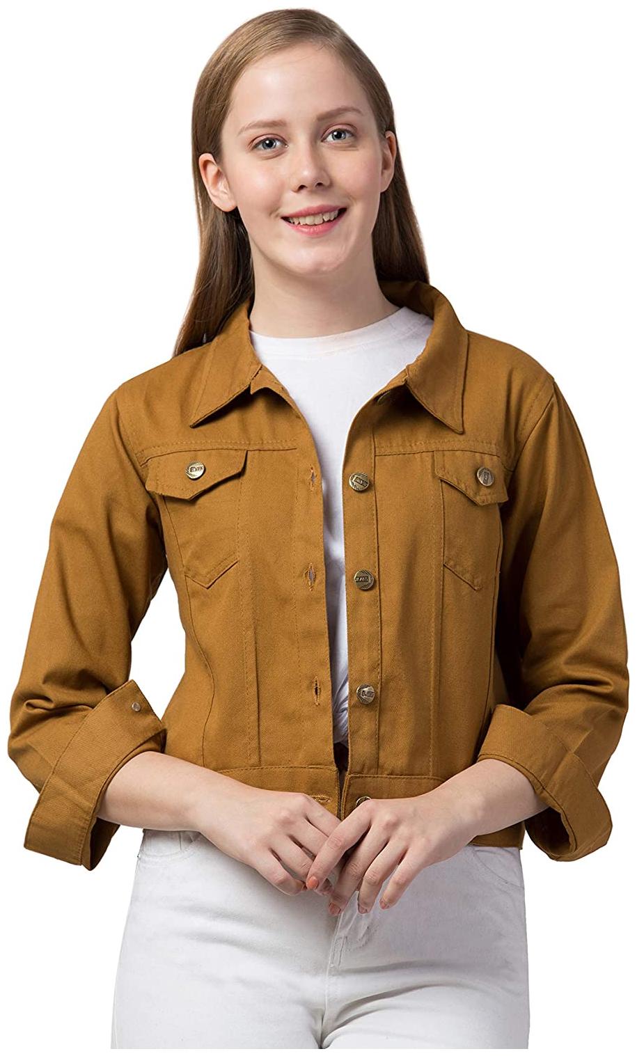 

Retrobella Women Solid Denim Jacket - Brown