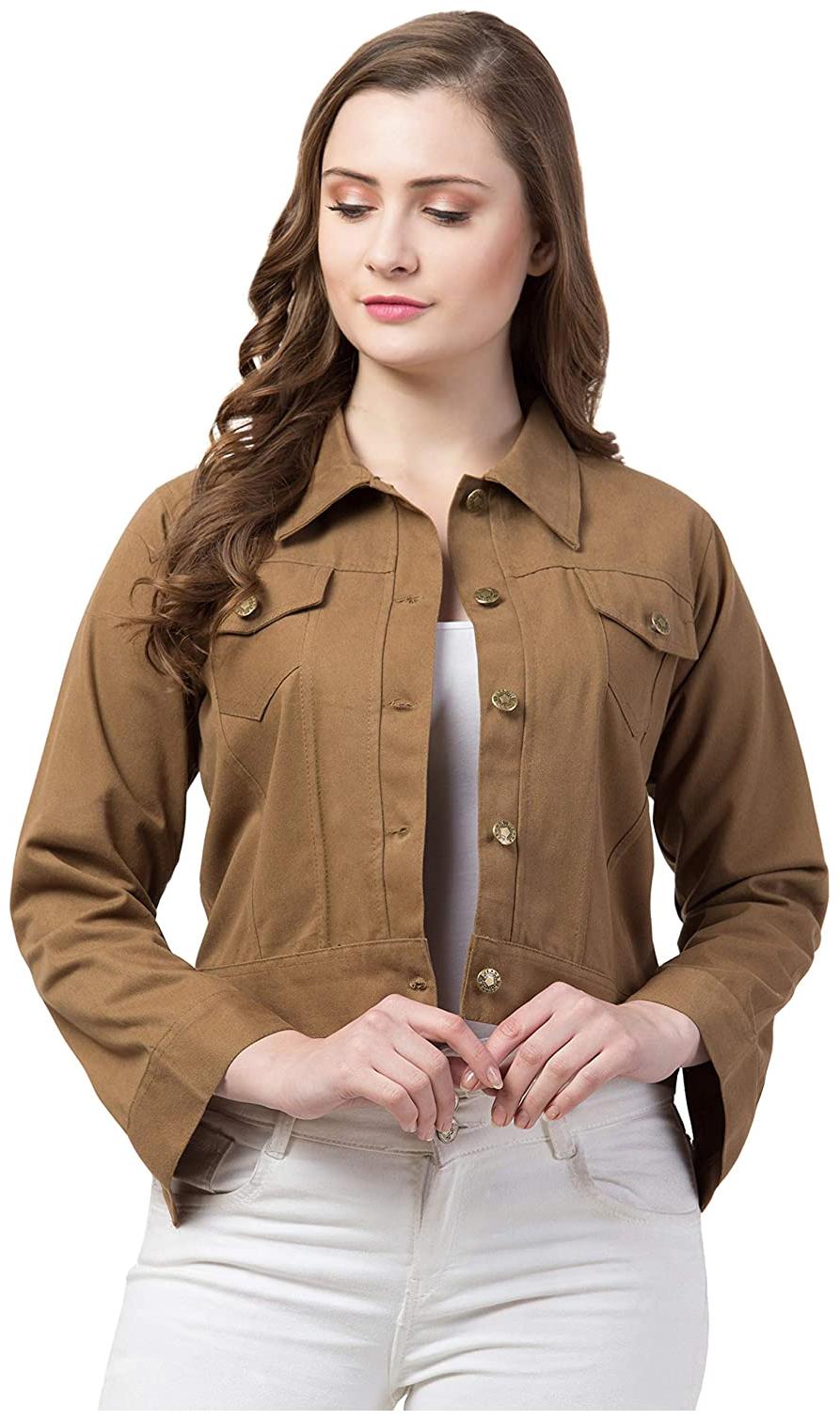 

Retrobella Women Solid Denim Jacket - Brown