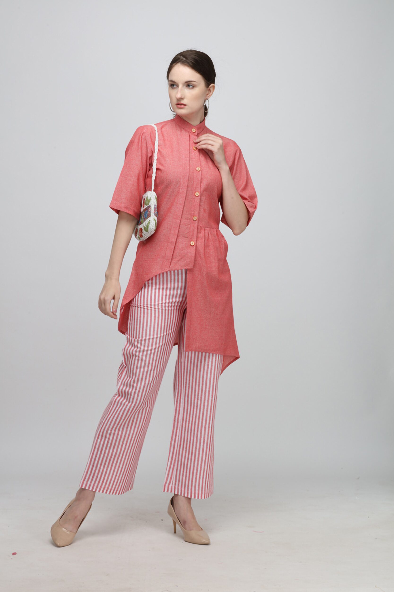 

Reviata Women Shirt Style Top With Palazzo (Pink)