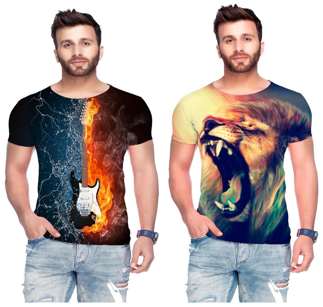 

RF Raves Men s Printed Round Neck T-shirts ( Pack Of 2 )