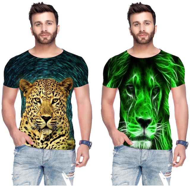 RF Raves Men's Printed Round Neck T-shirts (Pack Of 2)