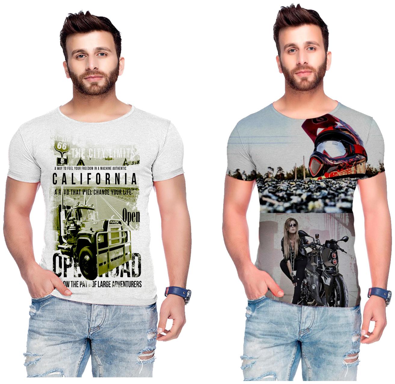 

RF Raves Men s Printed Round Neck T-shirts ( Pack Of 2 )