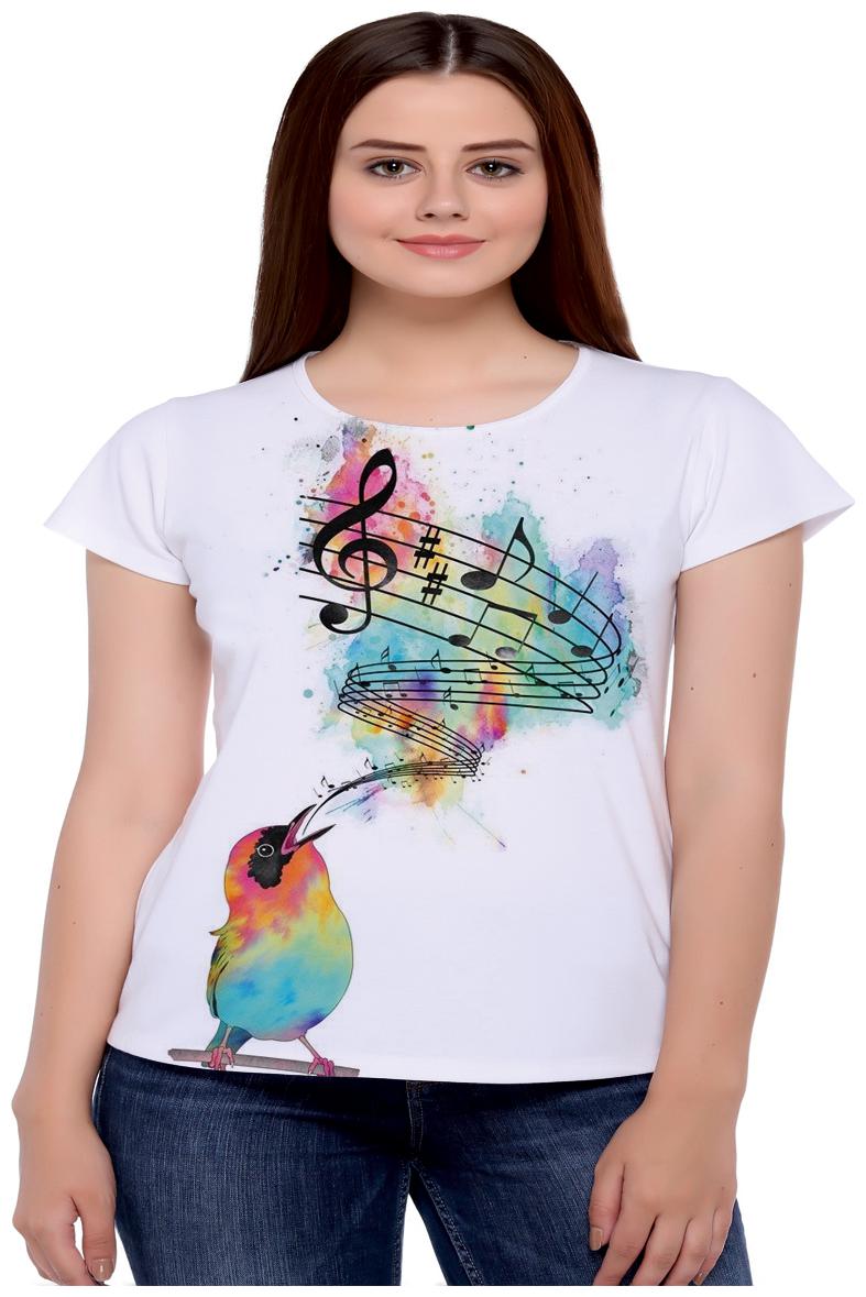 

RF RAVES Women White Slim fit Round neck Polyester T shirt