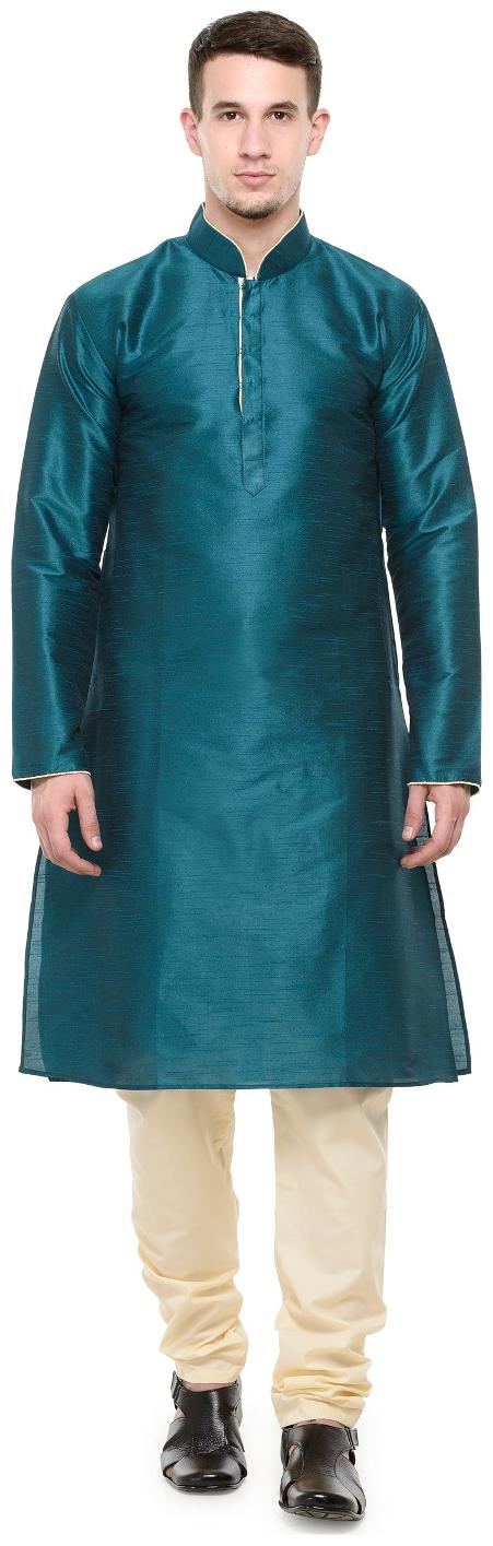 

RG Designers Green OFF White Full Sleeves Kurta Pyjama Set For Men