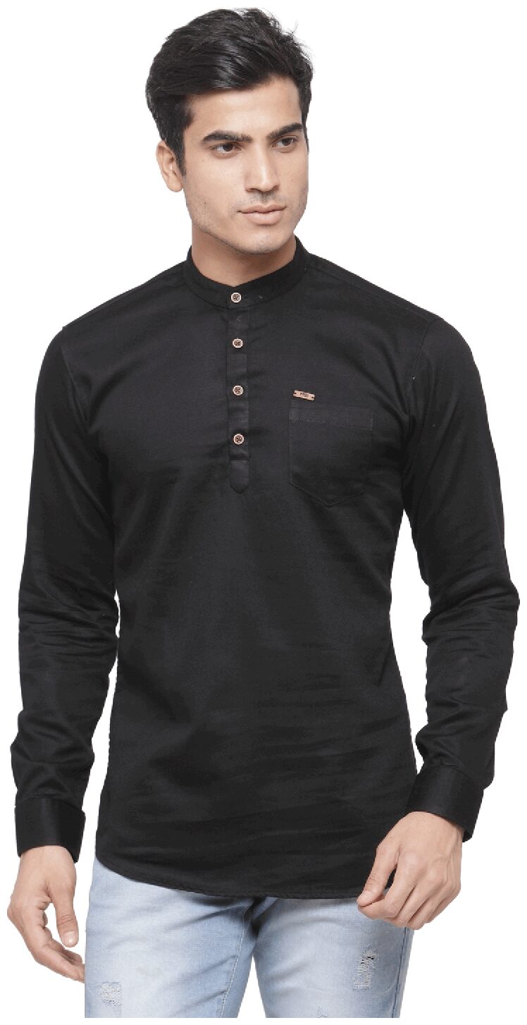 

RG DESIGNERS Mens Black Solid Short Kurta