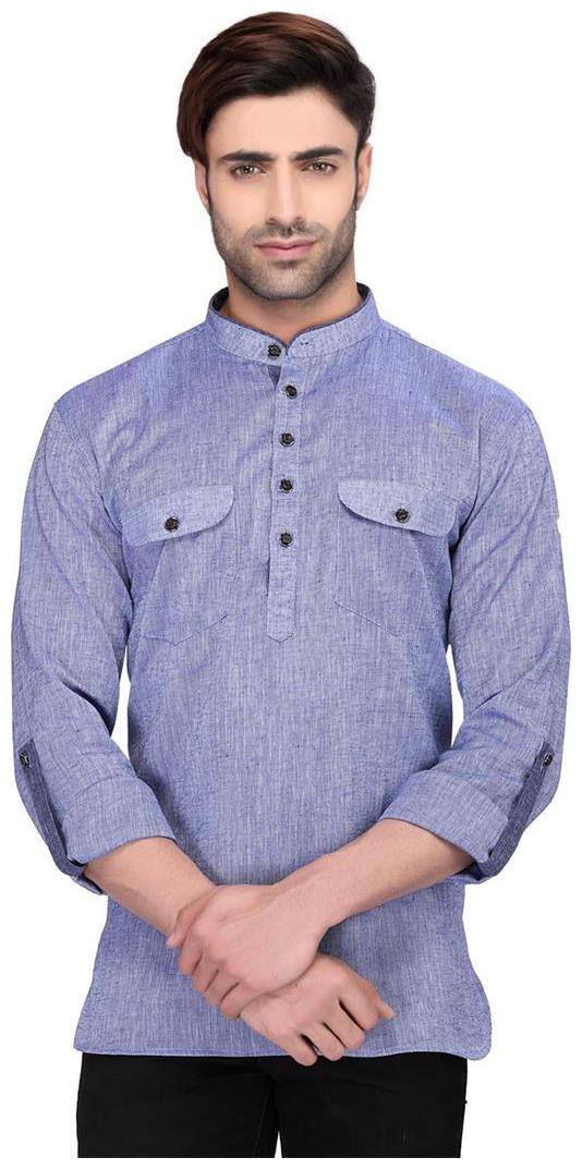 RG Designers Men's Full Sleeve Short kurta AVSARNATH-BLUE