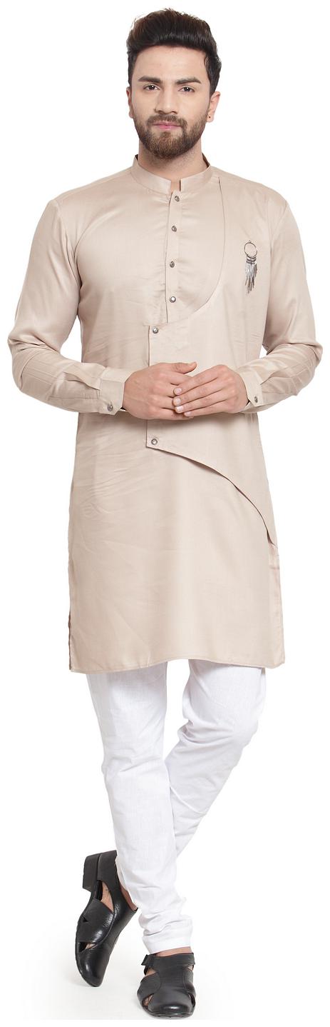 

RG Designers Cotton Full Sleeve Beige Designer Kurta With White Churidar For Men