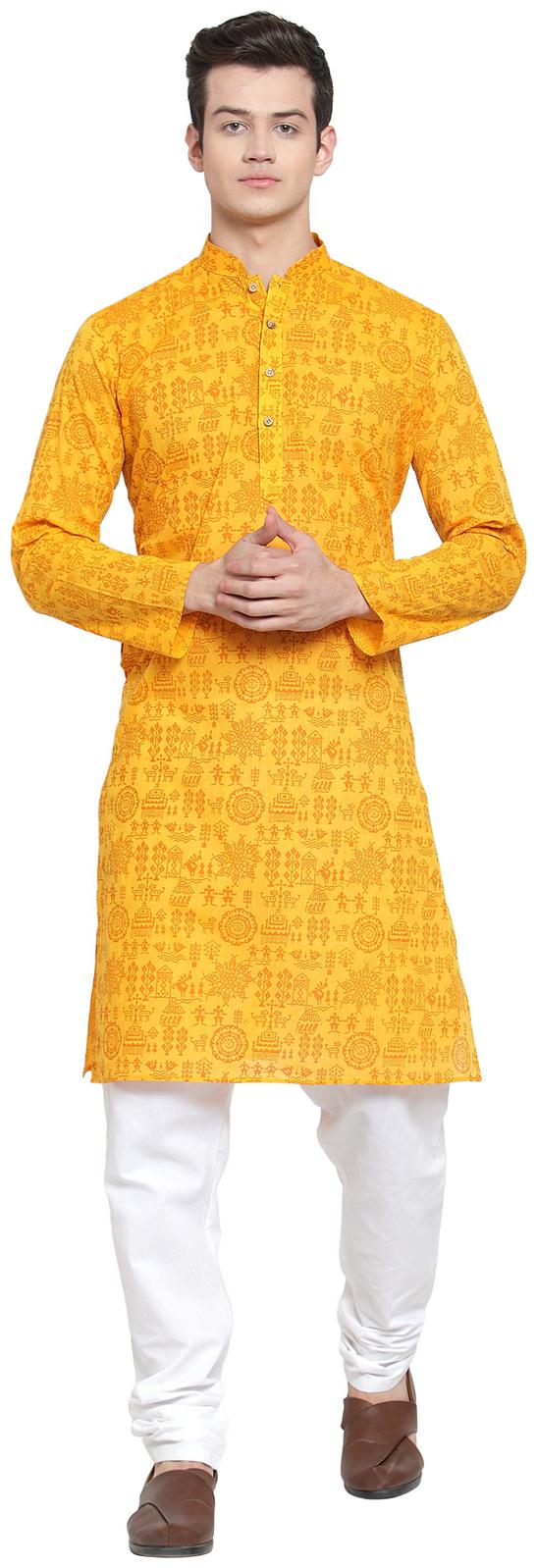 

RG Designers Yellow Printed Kurta and Pyjamas