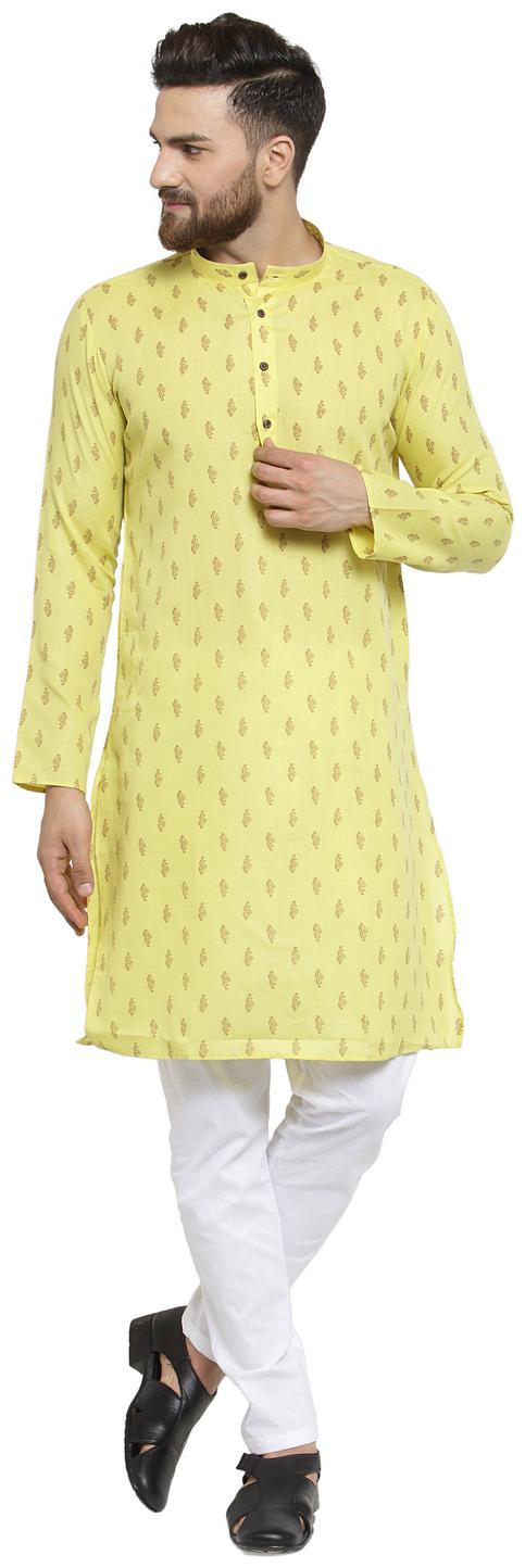 

RG Designers Yellow Blend Traditional Kurta Pyjama Set for Men