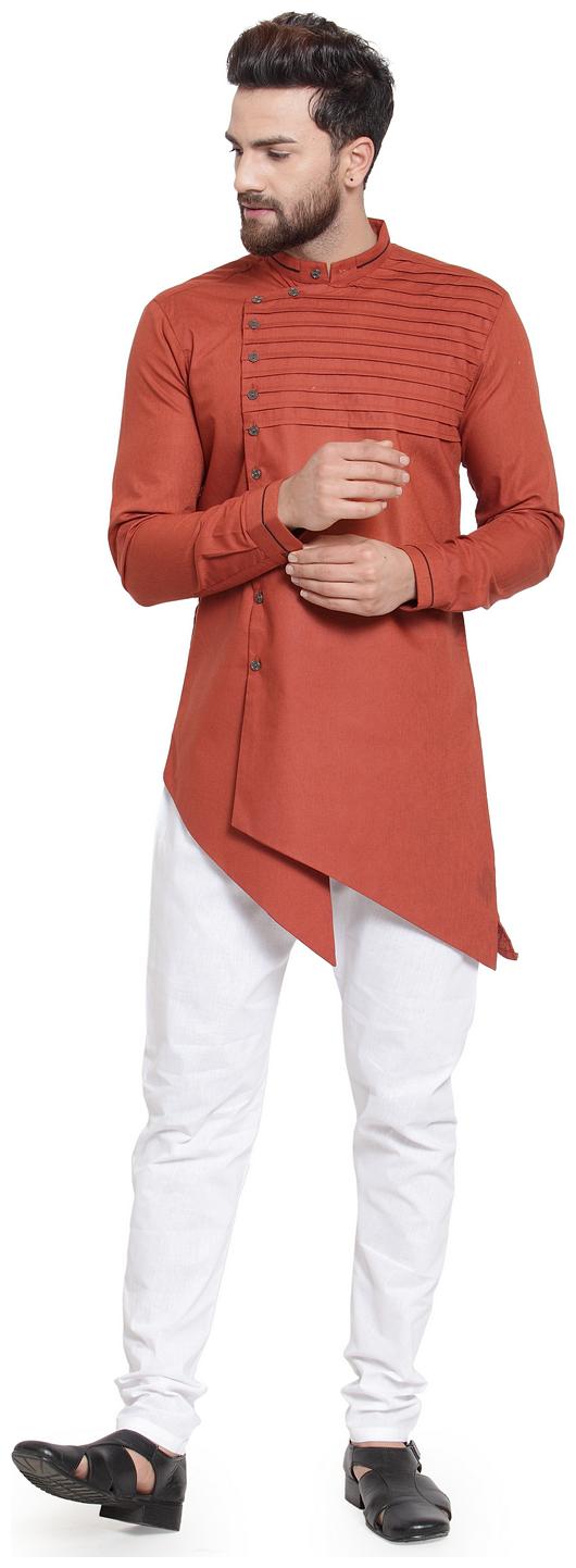 

RG Designers Cotton Full Sleeve Maroon Designer Kurta With White Churidar For Men