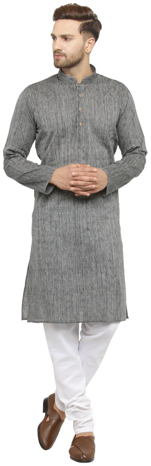 

RG Designers Sliver Artifical Silk Full Sleeve Handloom Kurta and Pyjama Set for Men