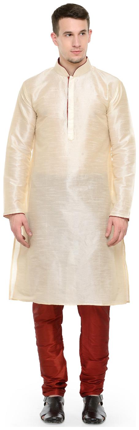 

RG Designers Cream Maroon Full Sleeves Kurta Pyjama Set For Men