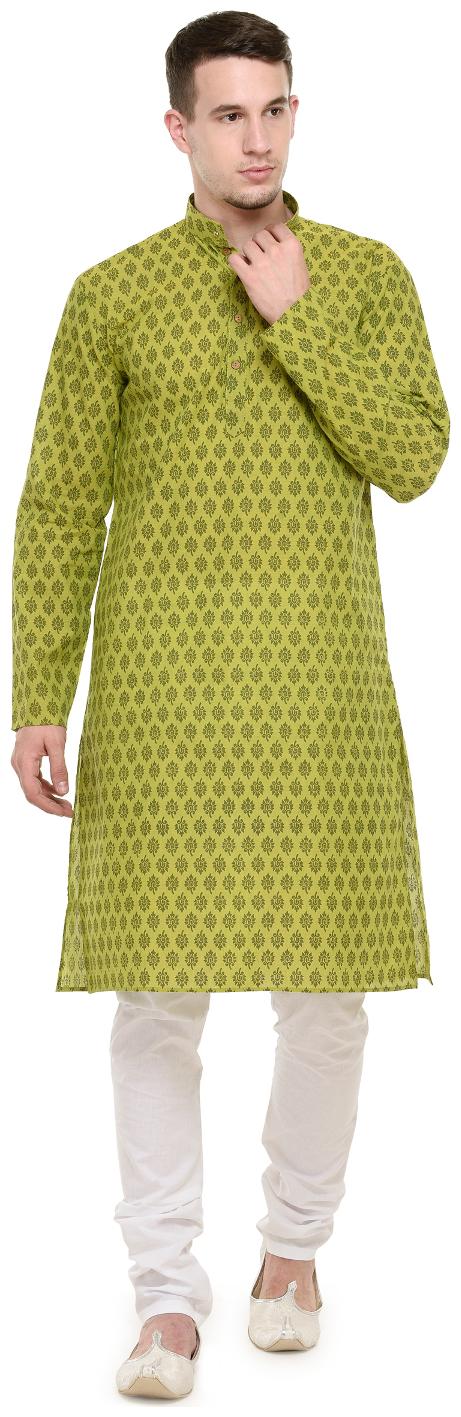 

Rg Designers Green Self Printed Full Sleeves Kurta Pyjama Set