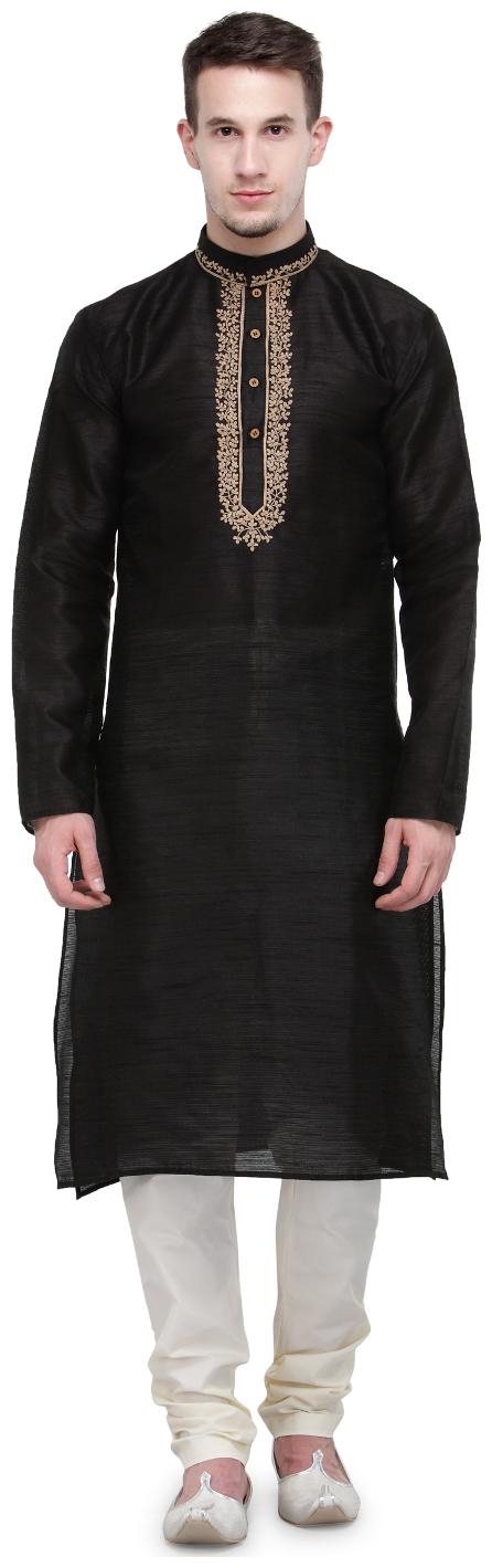 

Rg Designers Black Self Design Full Sleeves Kurta Pyjama Set