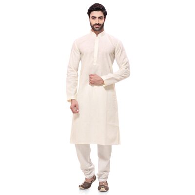 

RG Designers Beige Cotton Kurta Pyjamas