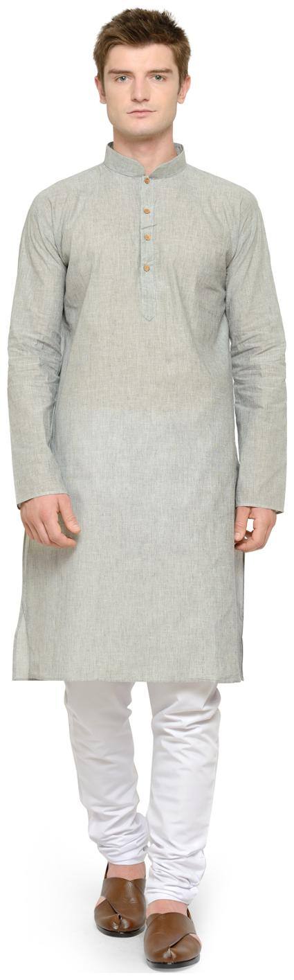 RG Designers Grey & White Cotton Kurta Pyjama Set For Men