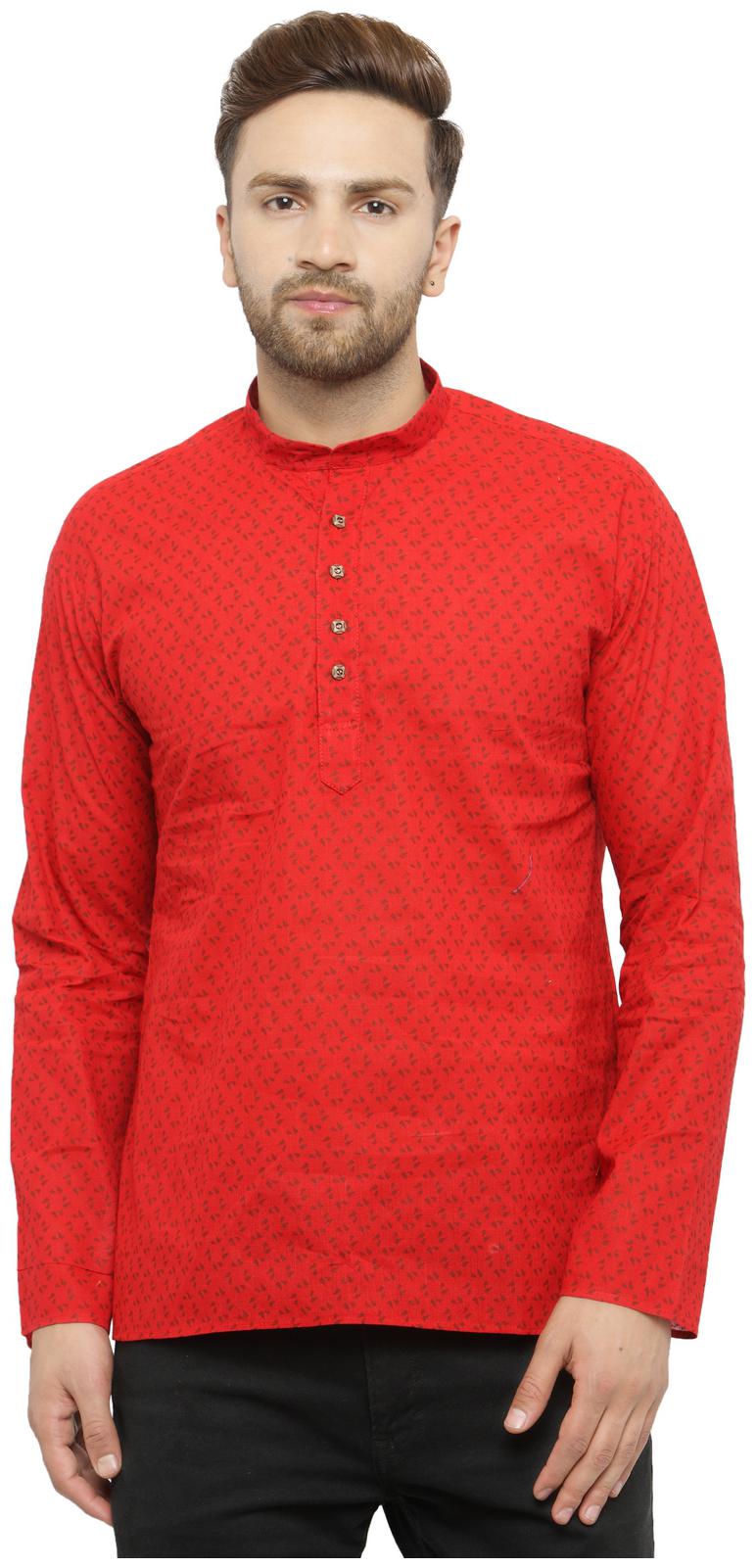 

RG Designers Men Red Regular Fit Kurta