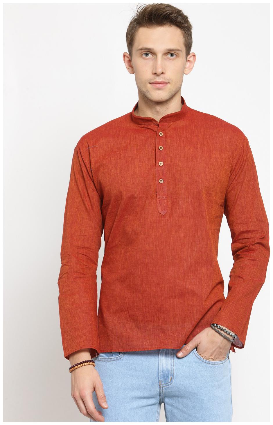 

RG Designers Men Red Regular Fit Kurta