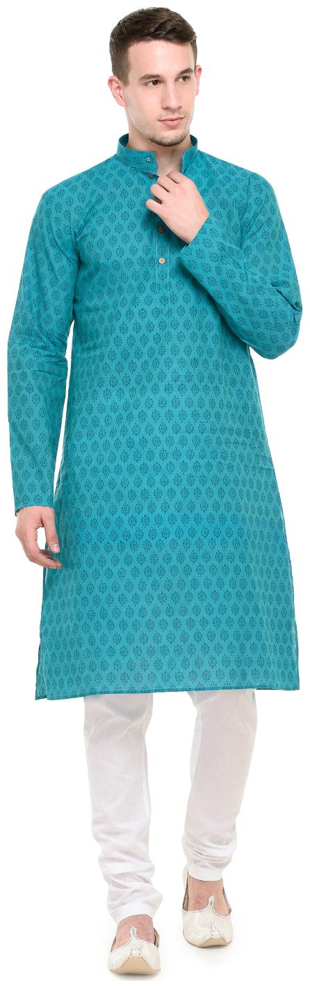 

Rg Designers Rama Blue Self Printed Full Sleeves Kurta Pyjama Set