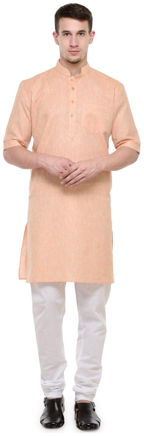 

RG Designers 3 4 Sleeves Orange White Modi kurta Pyjama Set For Men